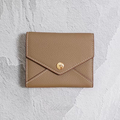 Envelope-Designed Genuine Leather Short Wallet