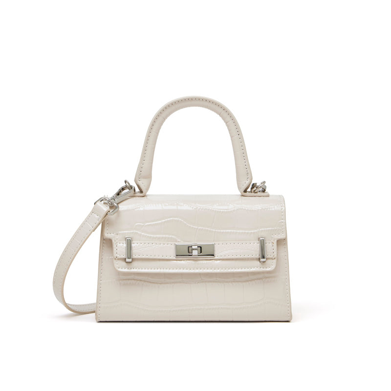 Borsa a tracolla minimalista in vera pelle effetto coccodrillo con manico