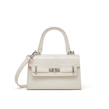 Borsa a tracolla minimalista in vera pelle effetto coccodrillo con manico