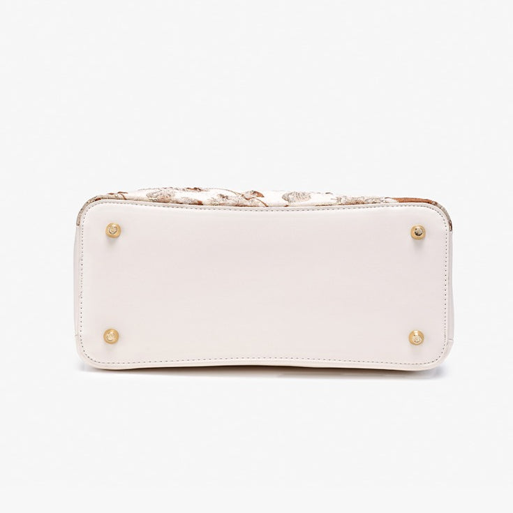 Muted Luxe Floral Jacquard Vegan Eco-Leather Clutch Bag with Silk Scarf Charm