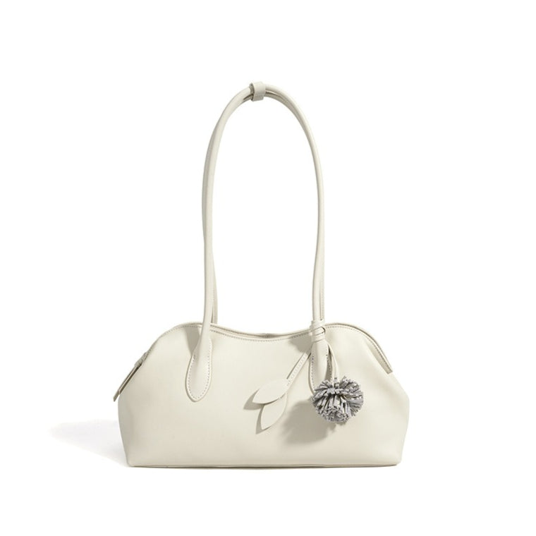 Minimalist Supple Genuine Leather Curved Clutch Bag with Playful Charm
