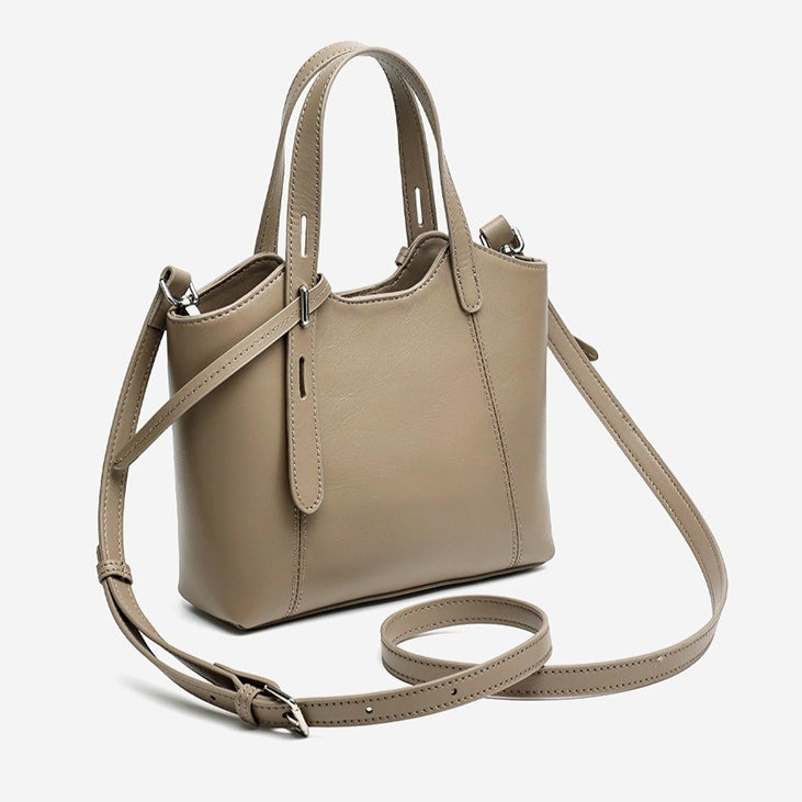 Sleek Genuine Leather Mini Bucket Clutch Bag with Adjustable Straps