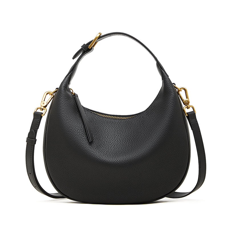 Borsa minimalista a spalla e tracolla a mezzaluna in vera pelle martellata