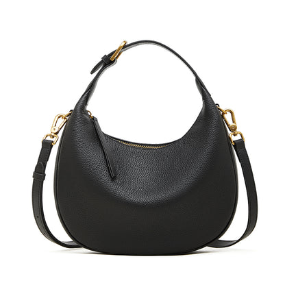 Borsa minimalista a spalla e tracolla a mezzaluna in vera pelle martellata