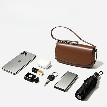 Minimalist Vintage Genuine Leather Baguette Saddle Bag