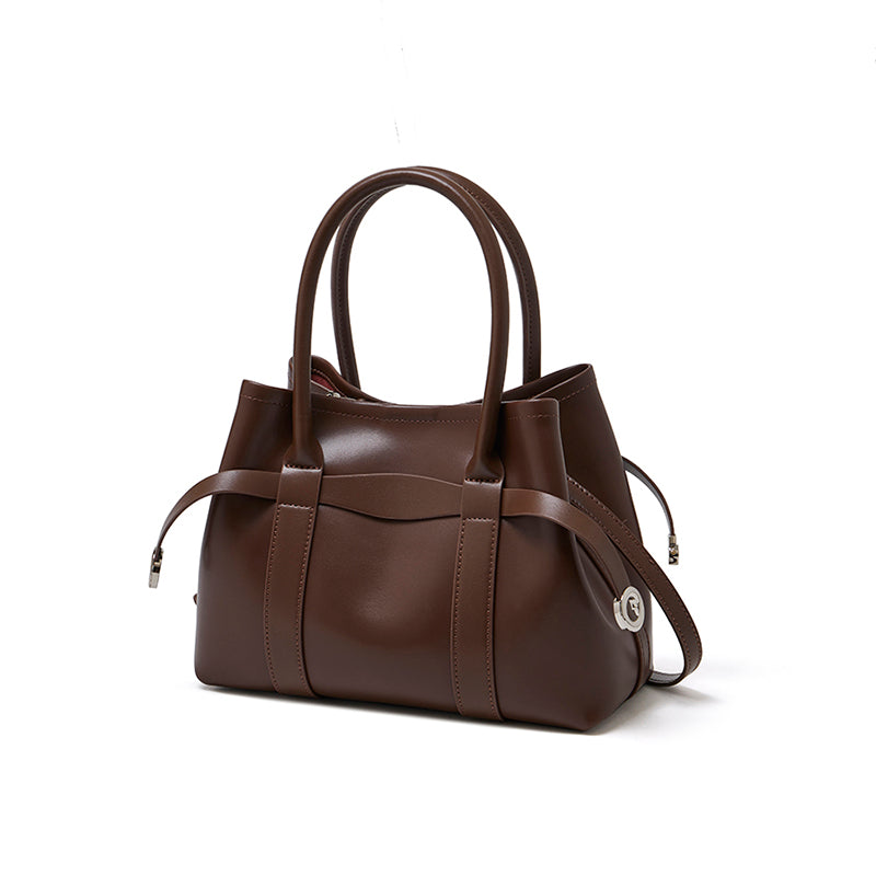 Ampia borsa tote a tracolla in pelle bovina semplice di lusso italiano