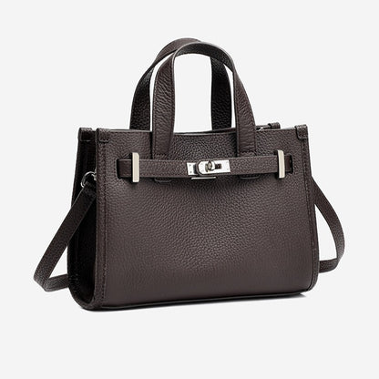 Minimalist Pebbled Genuine Leather Kelly Clutch Bag with Metal Turn Lock