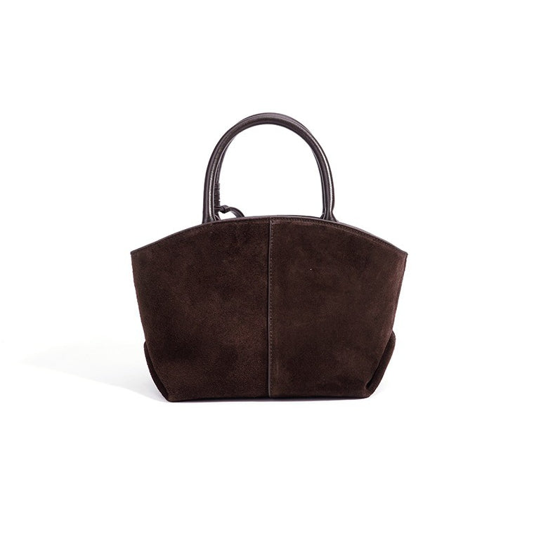 Graceful Slouchy Suede Genuine Leather Shell Tote Clutch Bag with Charm