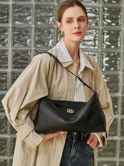 Elegant Quilted Sheepskin Leather Hobo Clutch Bag