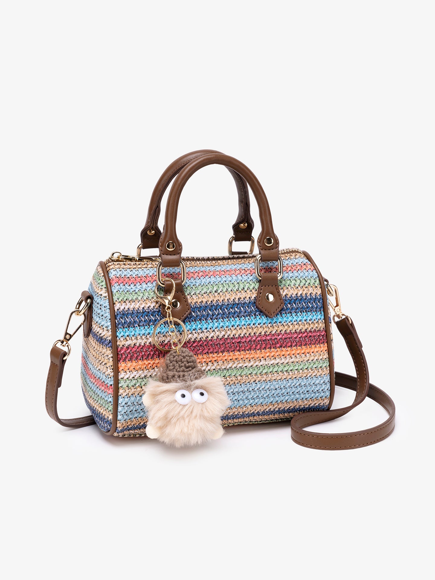Romantic Striped Woven Vegan Eco‑Leather Mini Boston Clutch Bag