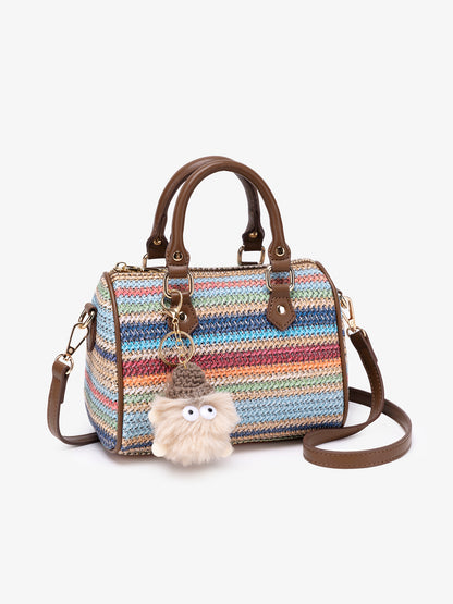 Romantic Striped Woven Vegan Eco‑Leather Mini Boston Clutch Bag