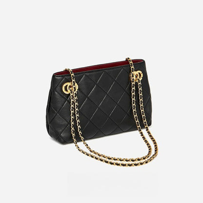 Classic Quilted Sheepskin Genuine Leather Chain Mini Tote Clutch Bag