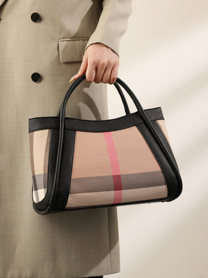 Classic Plaid Vegan Eco-Leather Tote Clutch Bag