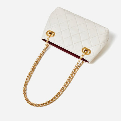 Classic Quilted Sheepskin Genuine Leather Chain Mini Tote Clutch Bag