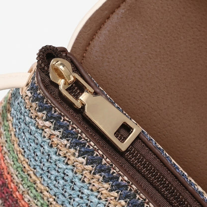 Vibrant Striped Woven Vegan Eco-Leather Compact Clutch Bag with Playful Charm