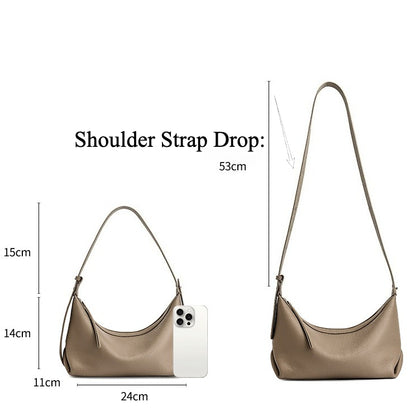 Casual Slouchy Pebbled Genuine Leather Hobo Clutch Bag