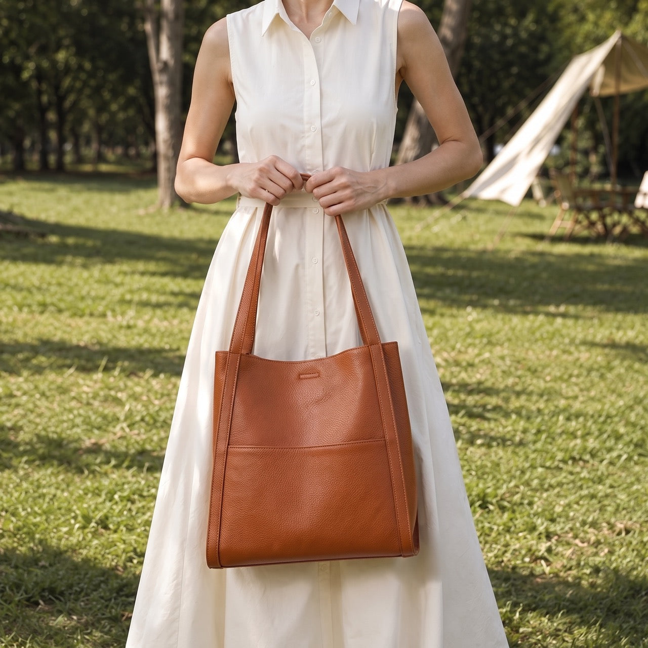 Supple Genuine Leather Spacious Tote Clutch Bag