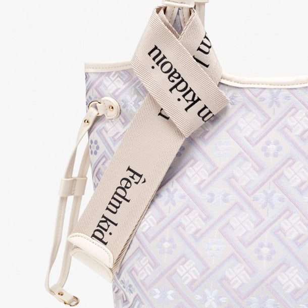 Elegant Oriental Embroidery Vegan Eco-Leather Tote Clutch Bag with Charm