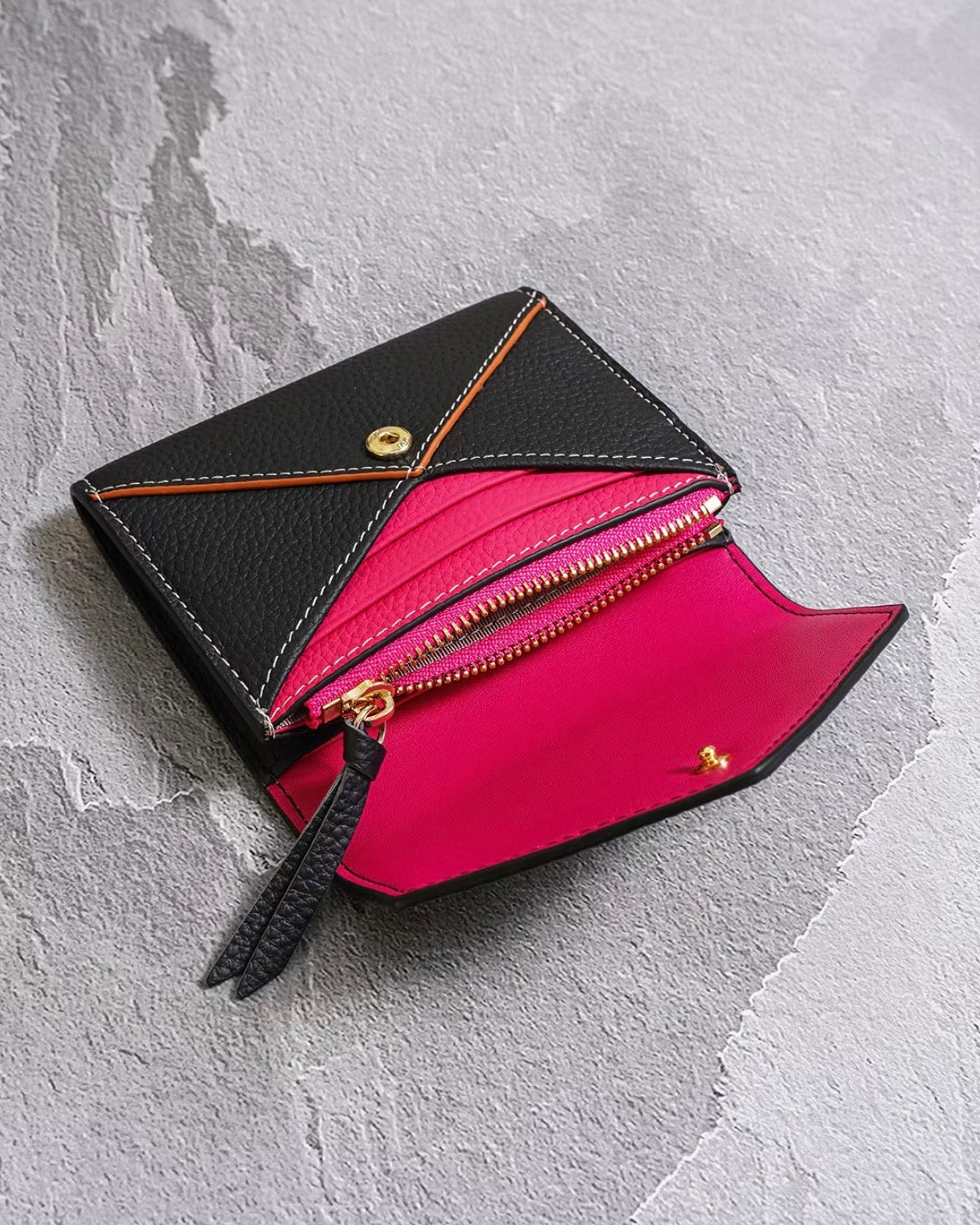 Envelope-Designed Genuine Leather Short Wallet
