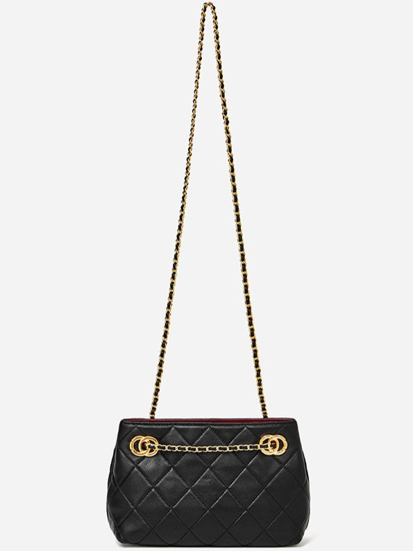 Classic Quilted Sheepskin Genuine Leather Chain Mini Tote Clutch Bag