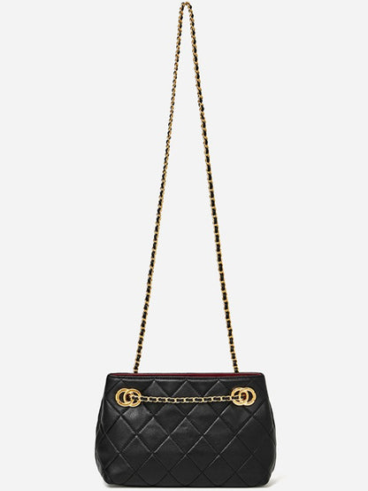 Classic Quilted Sheepskin Genuine Leather Chain Mini Tote Clutch Bag