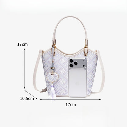 Opulent Brocade Vegan Eco-Leather Bucket Clutch Bag with Tassel Charm