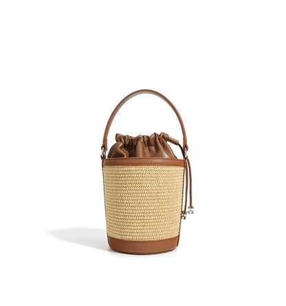 Luxury Women's Lambskin Woven Crossbody Handheld Barrel Bag for Beach Vacation
