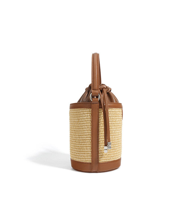 Luxury Women's Lambskin Woven Crossbody Handheld Barrel Bag for Beach Vacation