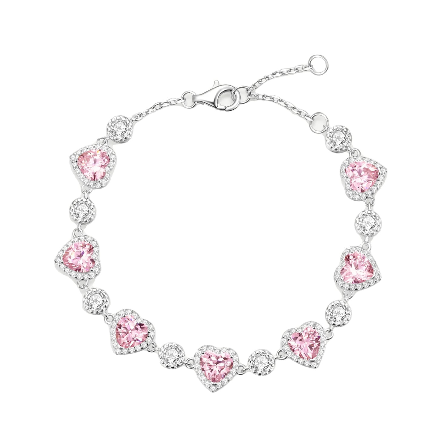 Blush Pink Heart-Cut Halo Tennis Bracelet