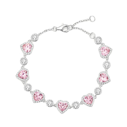 Blush Pink Heart-Cut Halo Tennis Bracelet