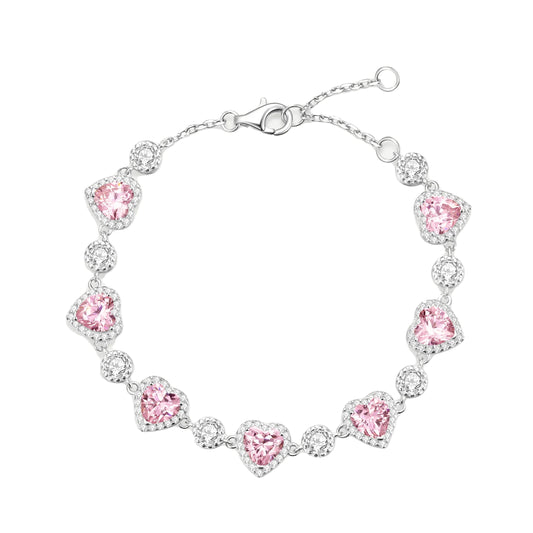 Blush Pink Heart-Cut Halo Tennis Bracelet