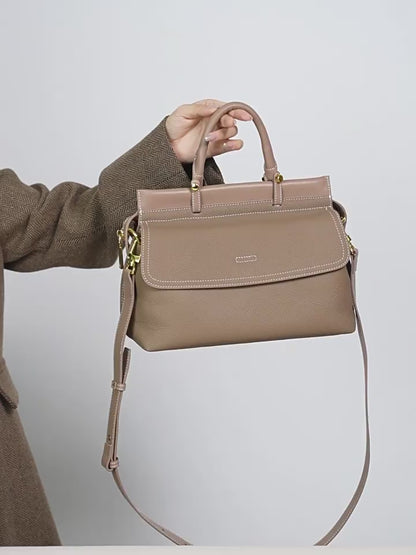 Women's Exquisite Genuine Leather Flip-Top Commuter Handbag