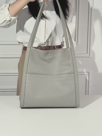 Supple Genuine Leather Spacious Tote Clutch Bag