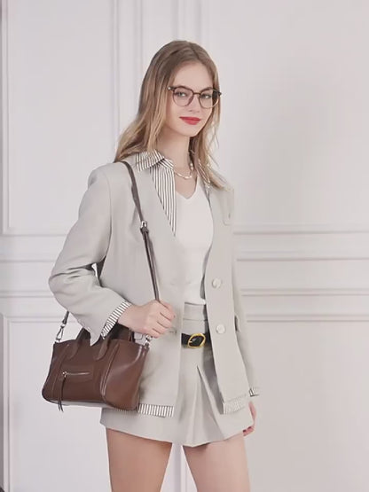 Maillard Style Genuine Leather Smile Flap Satchel Crossbody Bag
