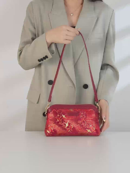 Radiant Oriental Crane Pattern Vegan Eco-Leather Clutch Bag