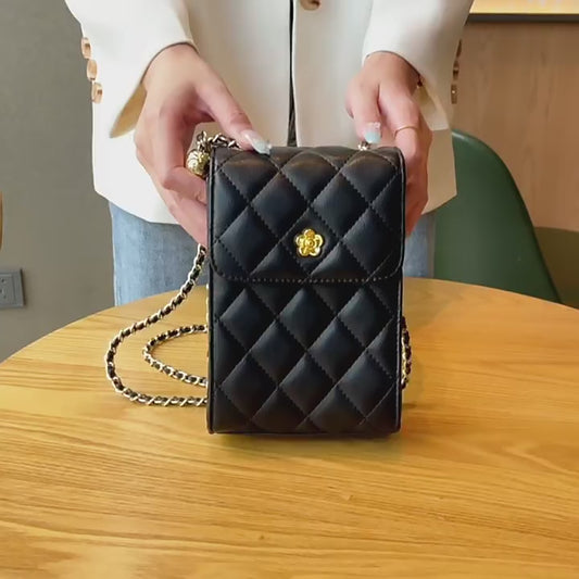 Women's Genuine Leather Chain Mini Crossbody Phone Bag with Chic Style