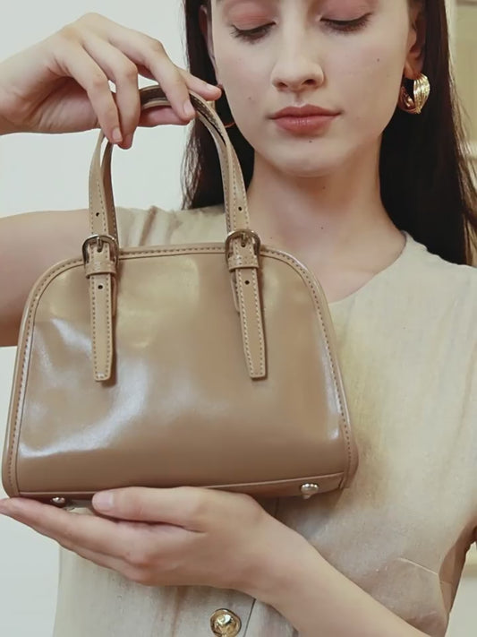 Sac pochette à bandoulière de grande capacité pour navetteur, en cuir véritable, style bowling