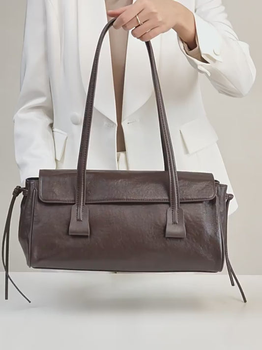 Spring Summer Vintage Genuine Leather Vegetable Tanned Underarm Baguette Bag