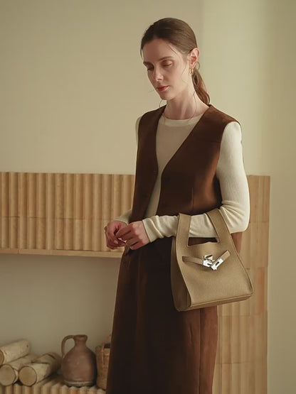 Classic Genuine Leather Chic Daily Crossbody Bucket Bag