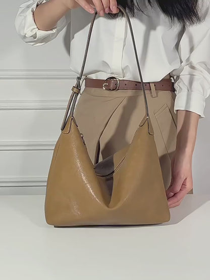 Supple Slouchy Genuine Leather Crescent Hobo Clutch Bag