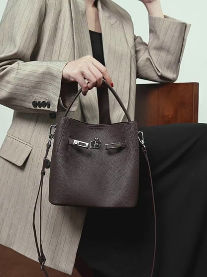 Women's Luxury Genuine Leather Basket Bucket Bag