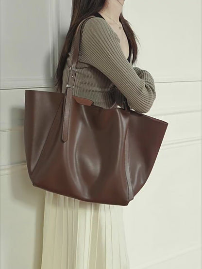 Minimalist Genuine Leather Tote – Women's Spacious Everyday Essential