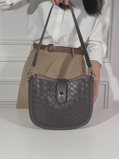 Intricate Woven Genuine Leather Saddle Clutch Bag