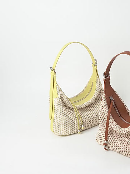 Geflochtene, aus Stroh gewebte, vielseitige Knödel-Umhängetasche mit großer Kapazität im Retro-Stil