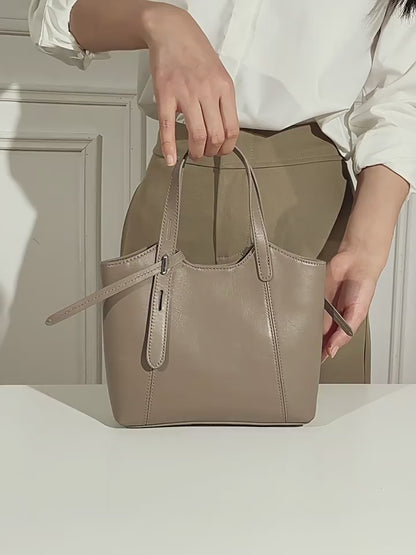 Sleek Genuine Leather Mini Bucket Clutch Bag with Adjustable Straps