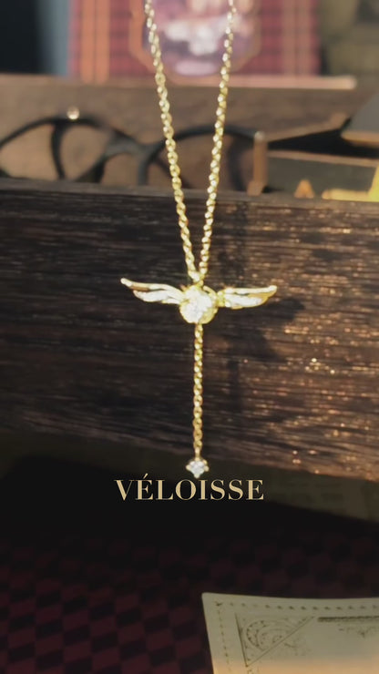 Golden Winged Sparkle Lariat Necklace