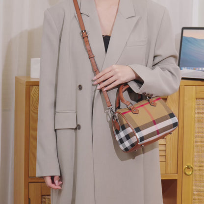 Iconic British Plaid Vegan Eco-Leather Boston Clutch Bag