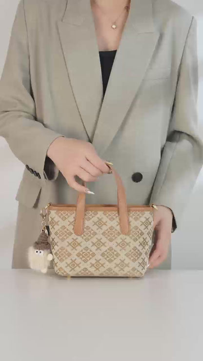 Ornate Monogram Vegan Eco-Leather Mini Tote Clutch Bag