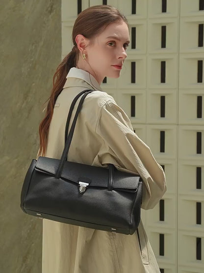 Sleek Pebbled Grain Texture Flap Genuine Leather Tote Clutch Bag