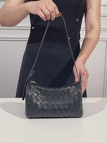 Minimalist Woven Genuine Sheepskin Baguette Clutch Bag